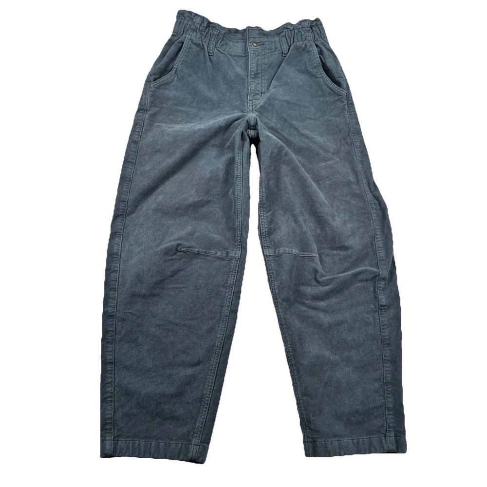 American Eagle Barrel Jeans Womens 2 Corduroy Stretch Gray Paperbag Waist